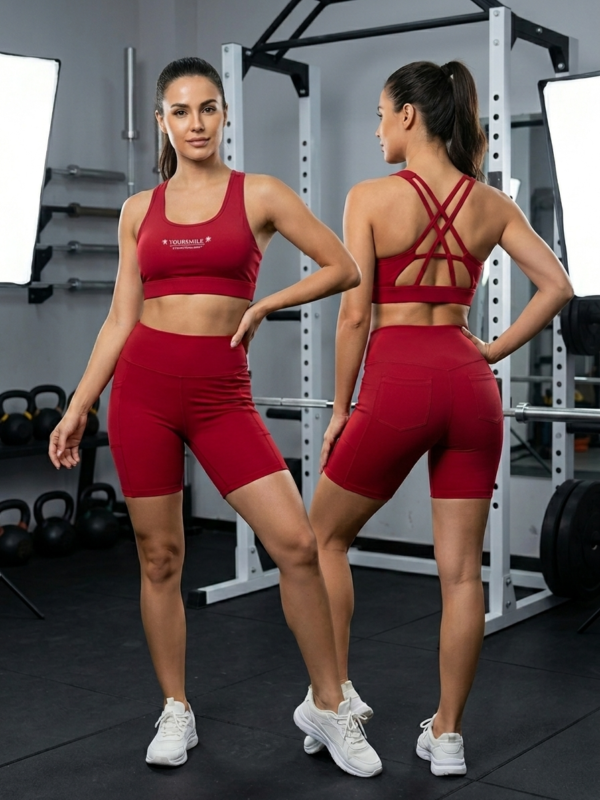 Premium Women’s 2-Piece Workout Set – Scoop Neck Sports Bra & High-Waisted Shorts