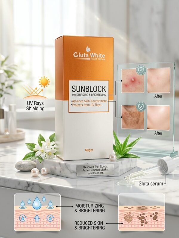 Gluta White Moisturizing & Brightening Sunblock – Advanced Skin Protection Cream (60g)