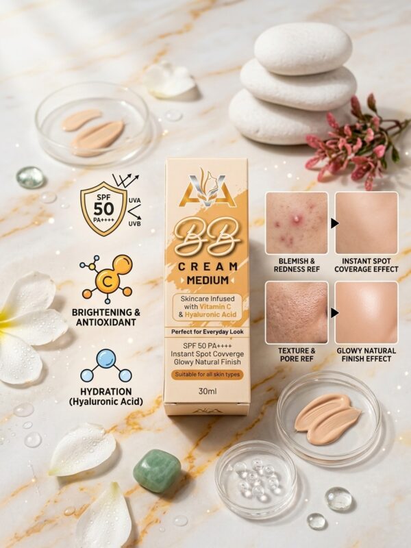 AVA BB Cream Medium – SPF 50 PA++++ with Vitamin C & Hyaluronic Acid (30ml)