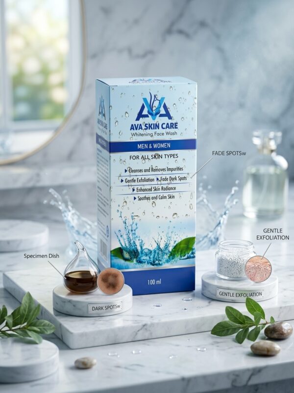 AVA Skin Care Whitening Face Wash – Gentle Exfoliation & Dark Spot Fading Cleanser for Men & Women (100 ml)
