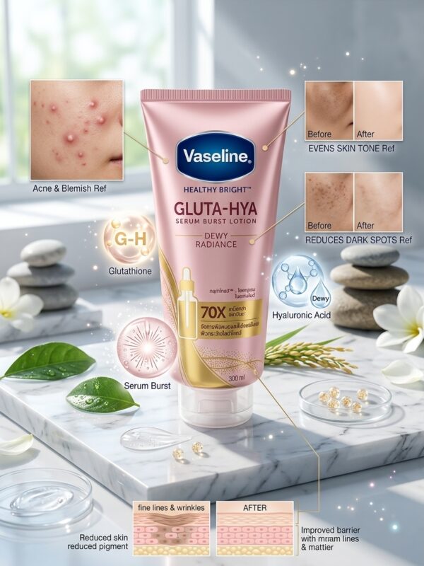 Vaseline Healthy Bright Gluta-Hya Serum Burst Lotion – Dewy Radiance with Glutathione & Hyaluronic Acid (300 ml)