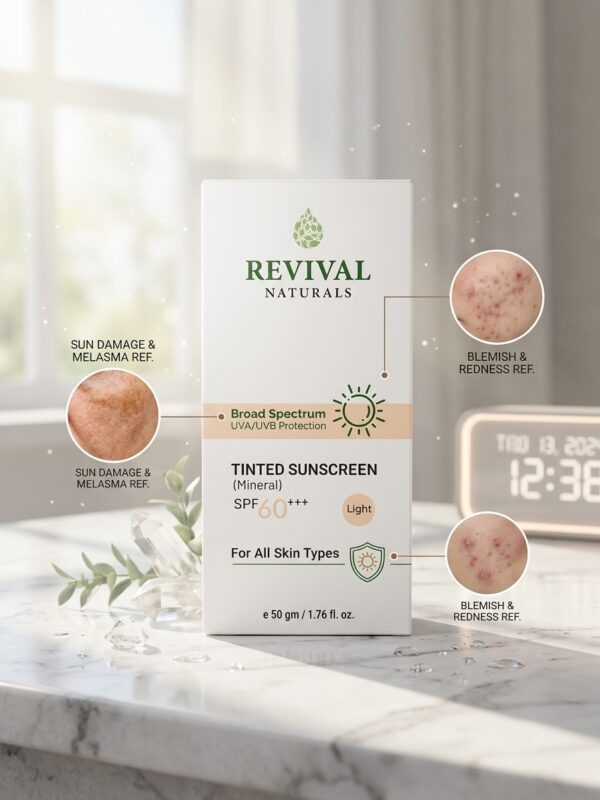 REVIVAL NATURALS Tinted Sunscreen (Mineral) SPF 60+++ – Light Shade (50 gm / 1.76 fl. oz.)
