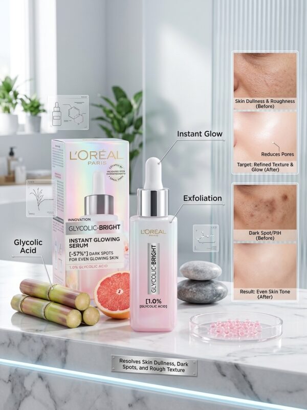 L’Oréal Paris Glycolic-Bright Instant Glowing Serum – 1.0% Glycolic Acid (Dark Spot & Dullness Corrector)