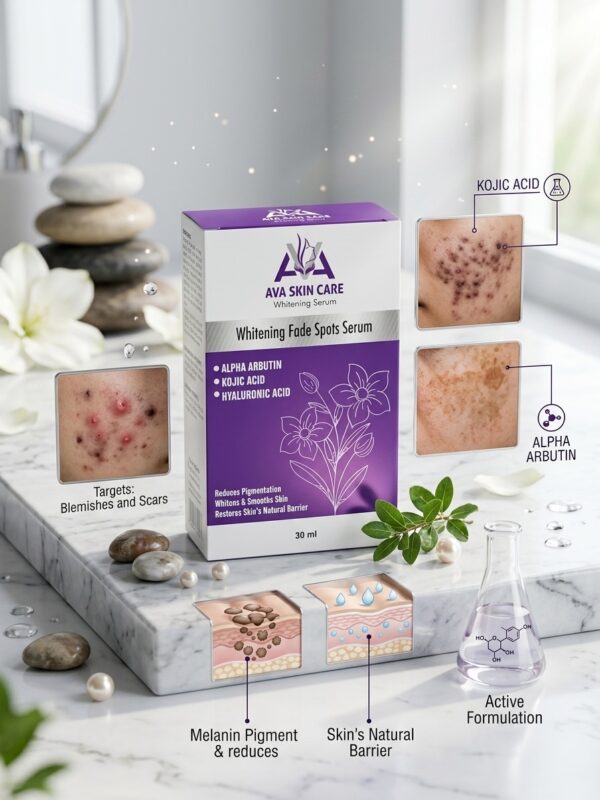 AVA Skin Care Whitening Fade Spots Serum – Alpha Arbutin, Kojic Acid & Hyaluronic Acid (30 ml)