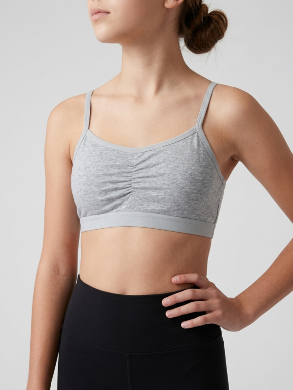 🌸 Teen Girls' Elegant Grey Ruched Crop Top