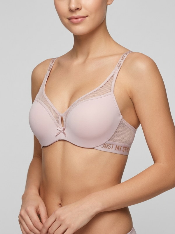 "Just My Style" Blush Pink T-Shirt Bra with Mesh Trim & Metallic Script(34B_38B)