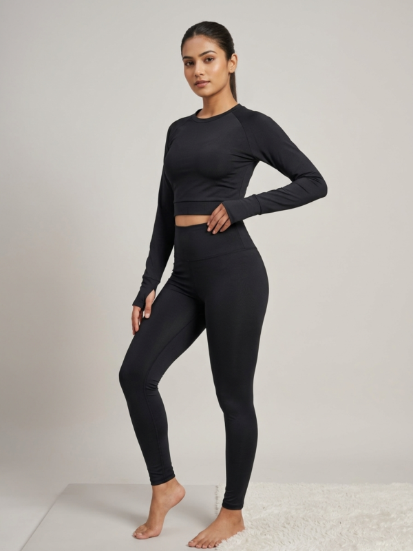 Women's Black Long Sleeve Gym & Lounge Set with Thumbholes