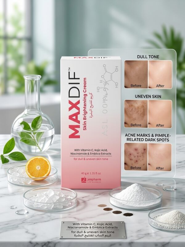 MAXDIF Skin Brightening Cream by Jenpharm – Vitamin C, Kojic Acid, Niacinamide & Emblica Extracts (40 g / 1.