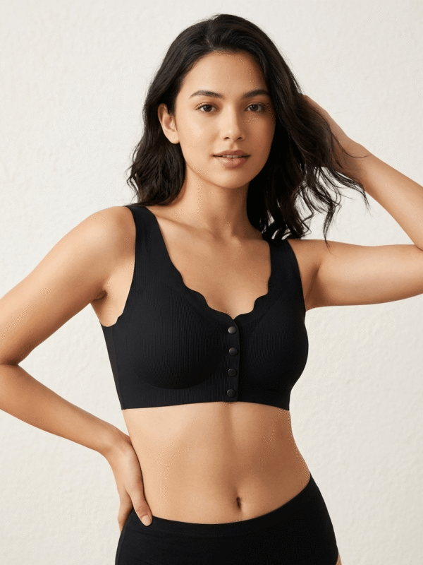 Seamless Ribbed Button-Front Bralette – Full Coverage Comfort Bra Top (Fits 36C to 42C)