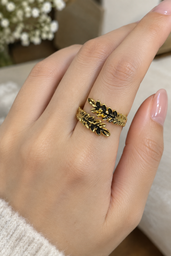 Golden Olive Branch Wrap Ring – Vintage Stainless Steel Open Leaf Band
