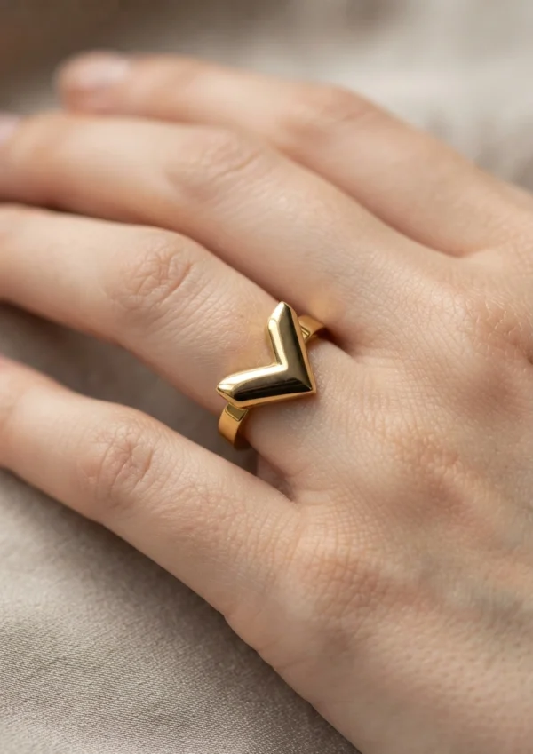 Geometric Chevron V-Ring – Minimalist Gold Stainless Steel Band
