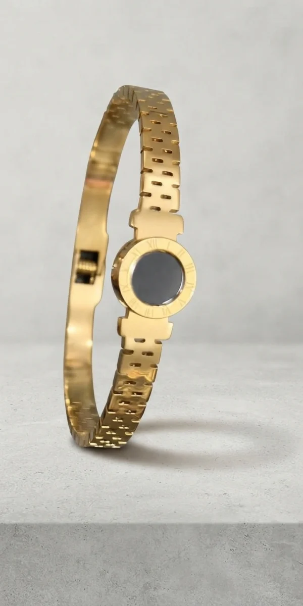 Gold-Tone Roman Numeral Accent Link Bangle Bracelet