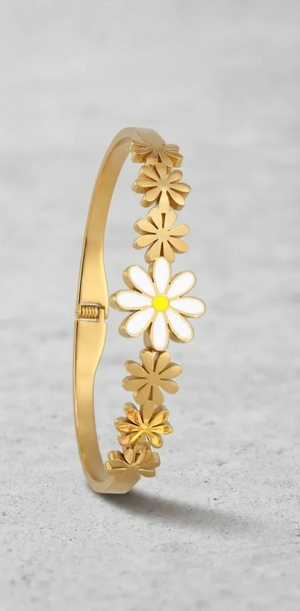 Gold-Tone Stacked Daisy Flower Enamel Bangle Bracelet