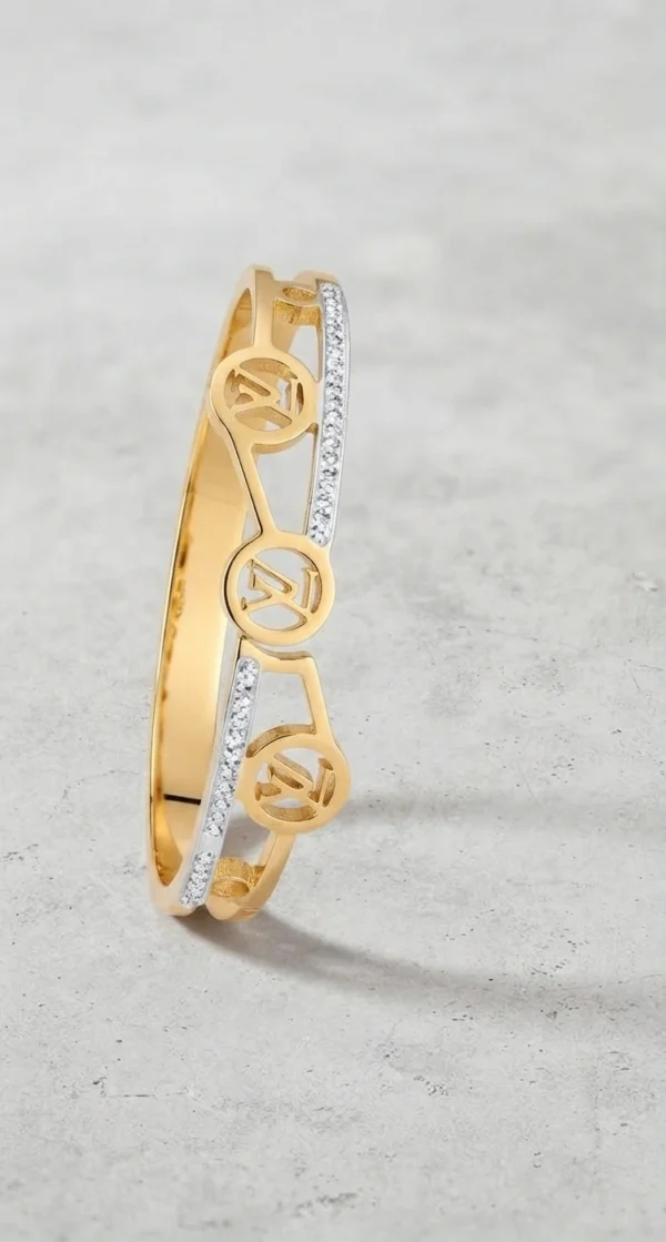 Gold-Tone Monogram Cut-Out and Pave Crystal Accent Bangle Bracelet