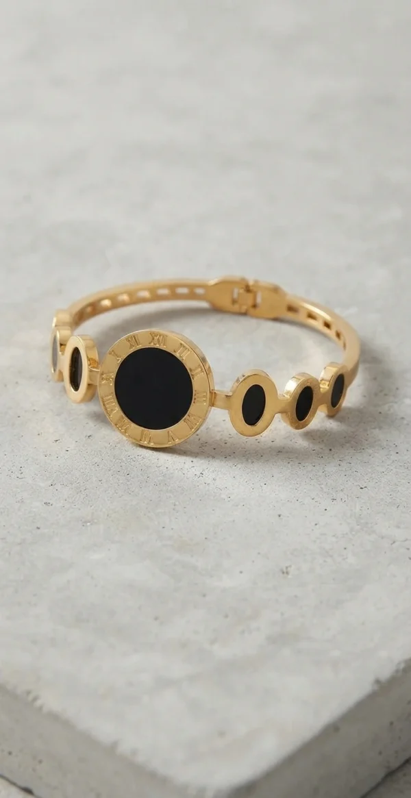 Gold-Tone Roman Numeral and Oval Inlay Bangle Bracelet