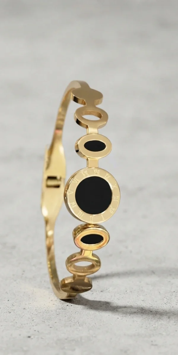 Gold-Tone Roman Numeral and Mixed Link Bangle Bracelet