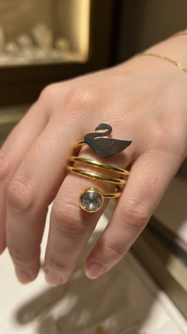 Gold Stainless Steel Crystal Solitaire Band