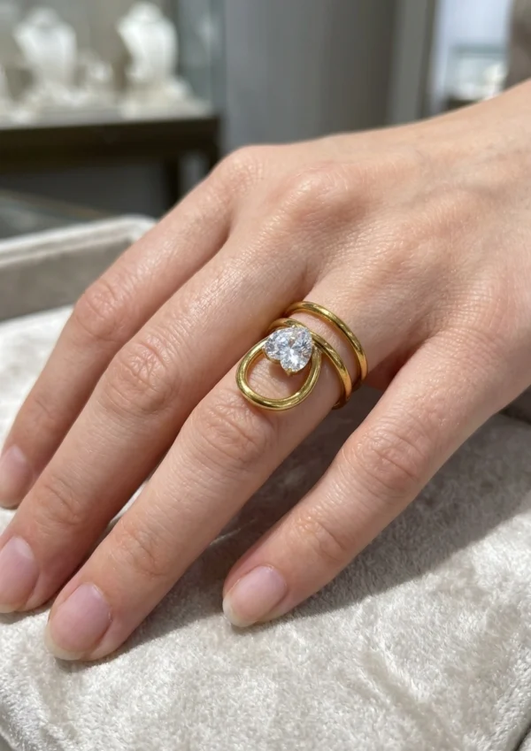 Floating Heart Crystal Spiral Ring