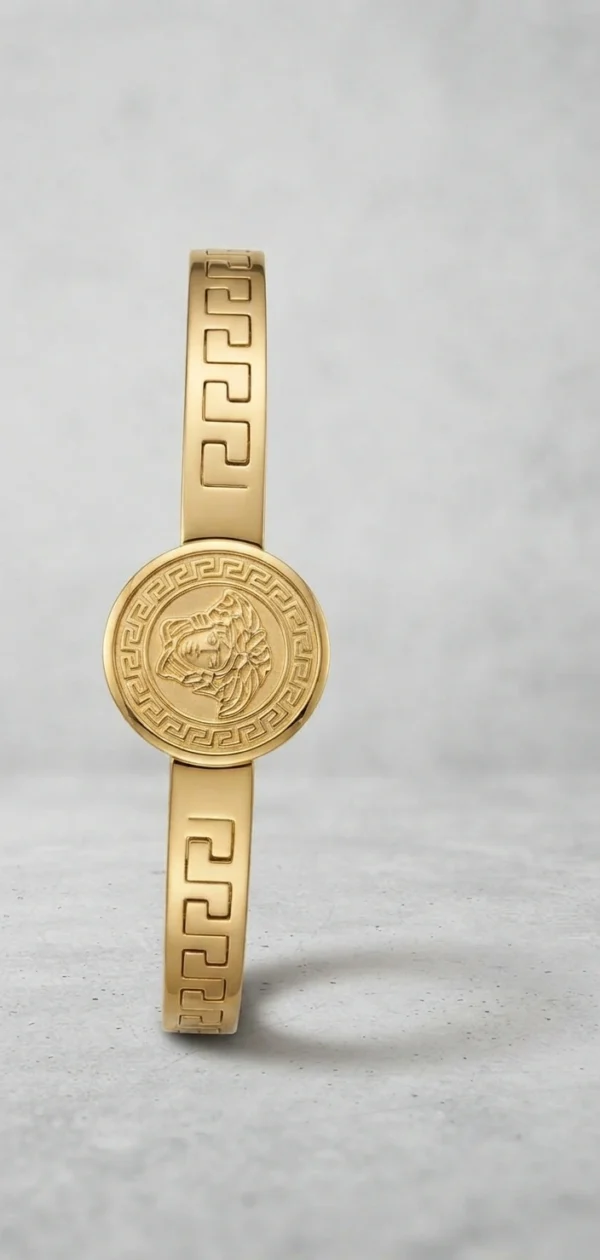 Gold-Tone Greek Key and Medallion Bangle Bracelet