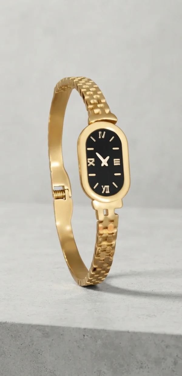 Gold-Tone Oval Watch-Style Bangle Bracelet