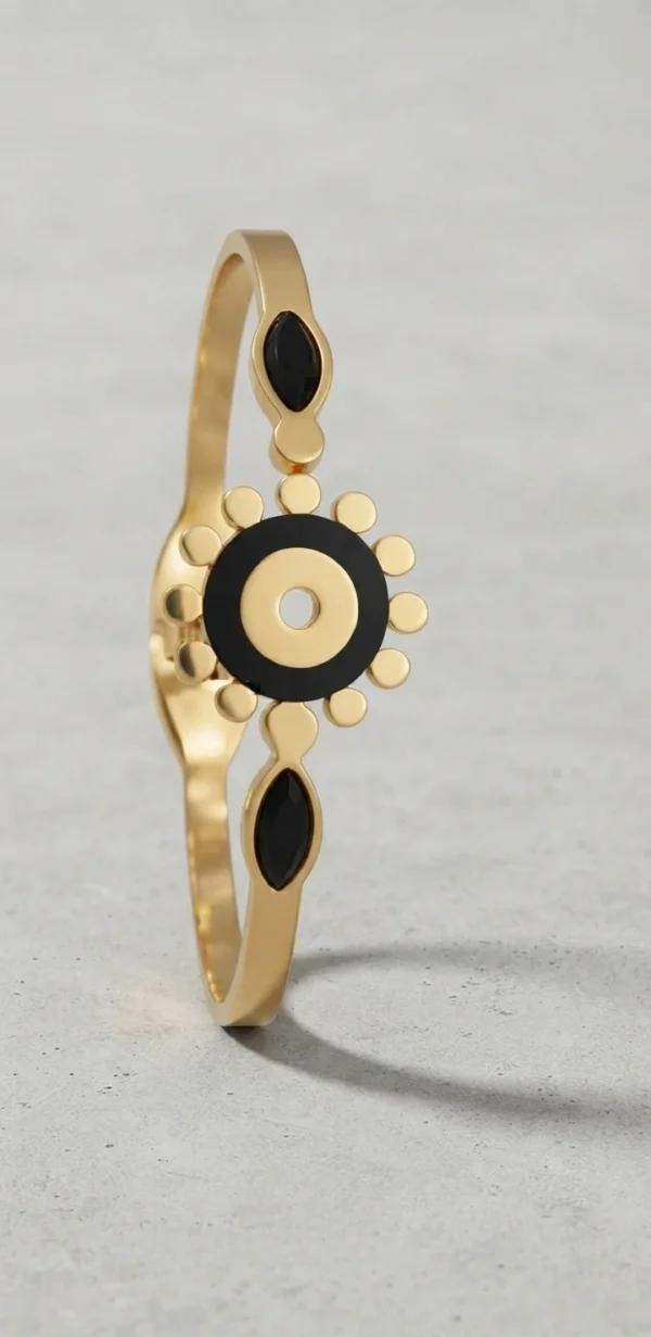 Gold-Tone Sunburst and Black Inlay Bangle Bracelet