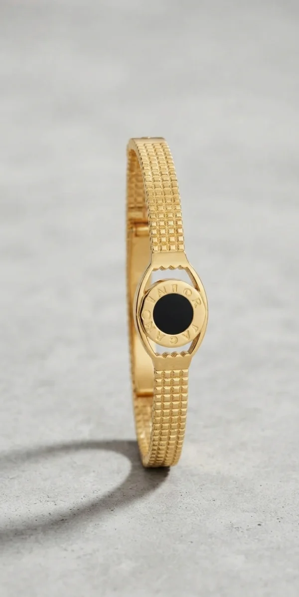 Gold-Tone Inscribed Medallion Bangle Bracelet