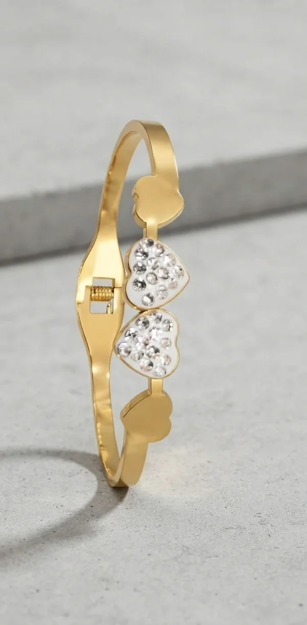 Gold-Tone Pave Crystal Heart Bangle Bracelet