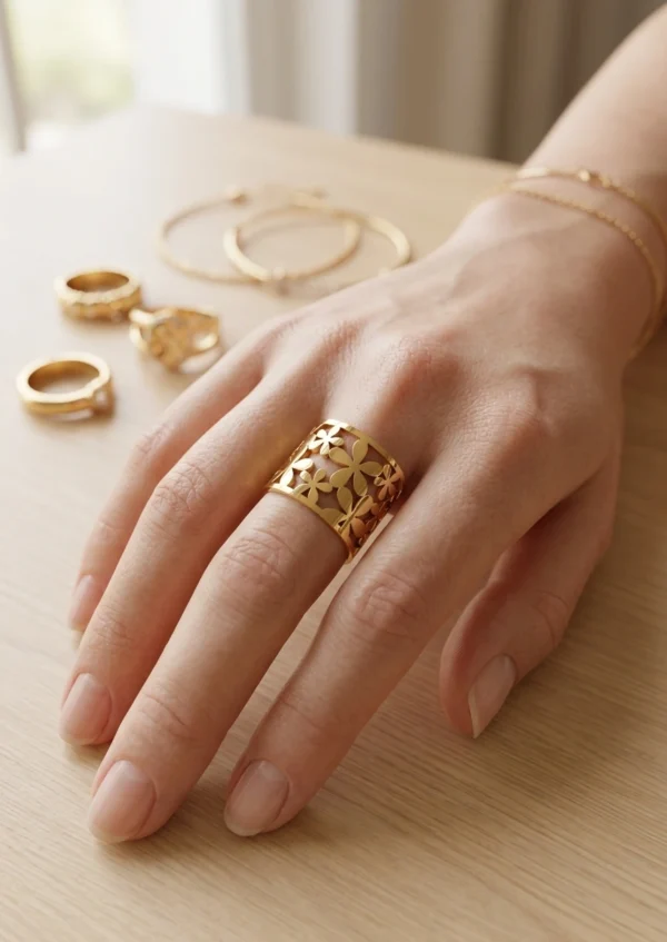 Floral Cutout Wide Band Ring
