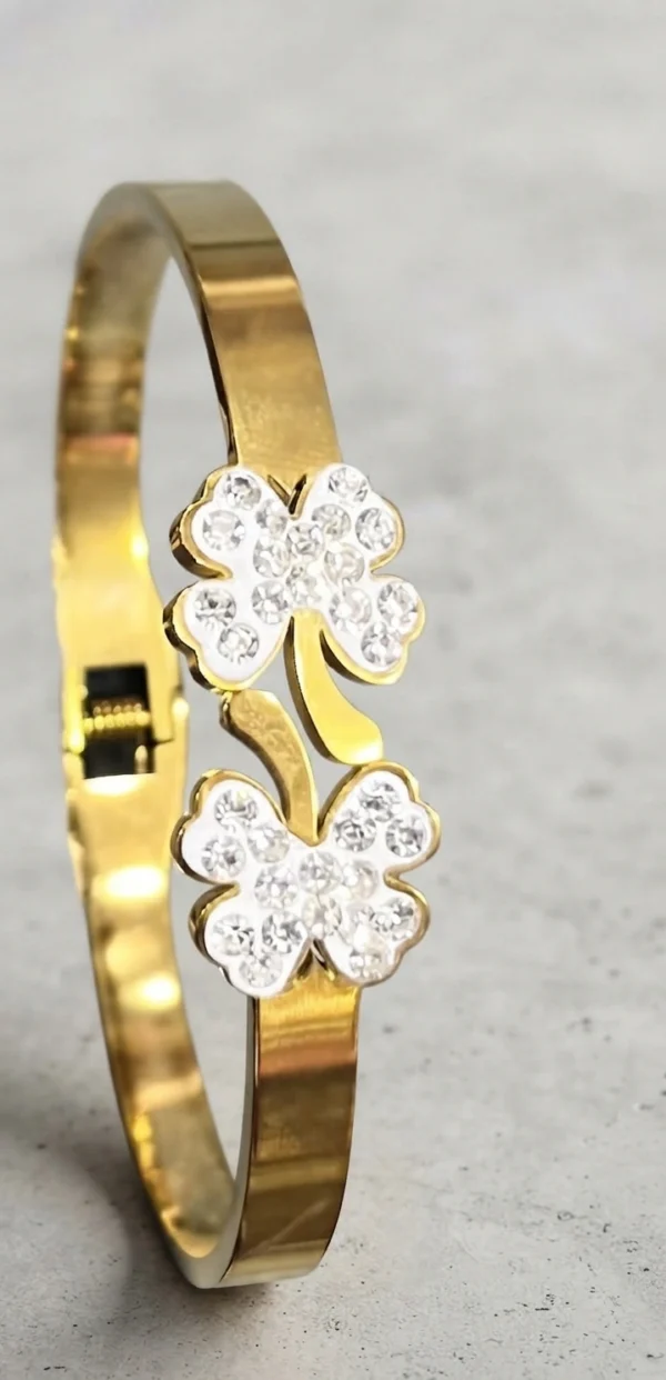 Gold-Tone Pave Crystal Clover Bangle Bracelet